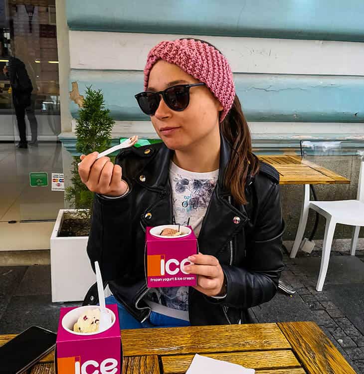 Girl eating ice cream in Belgrade