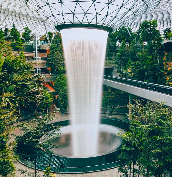 Waterfalls of Changi airport in Singapore
