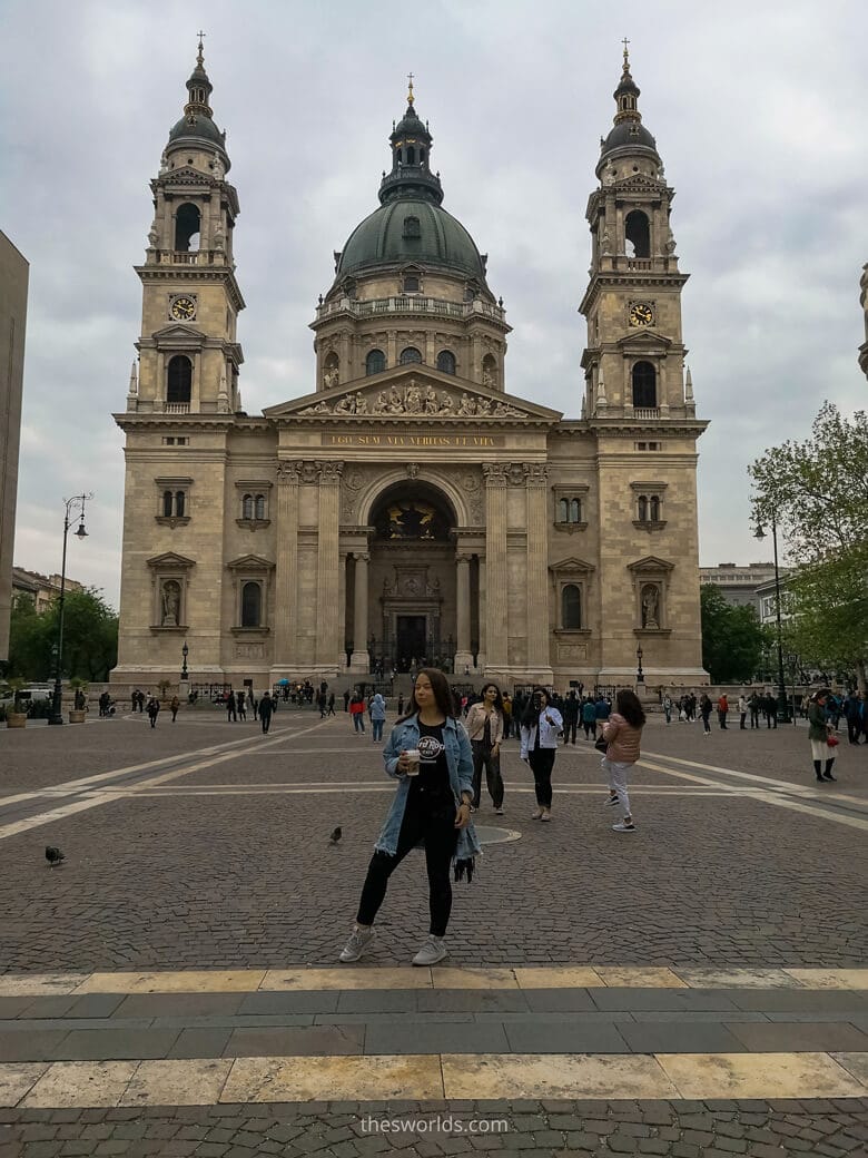 People in front of Saint stephens Basilica in Budapest