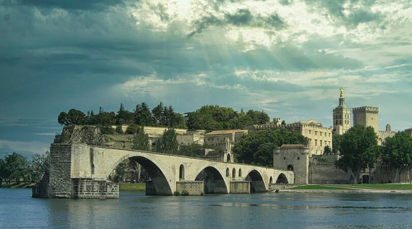 Palace next to river at Avignon in France
