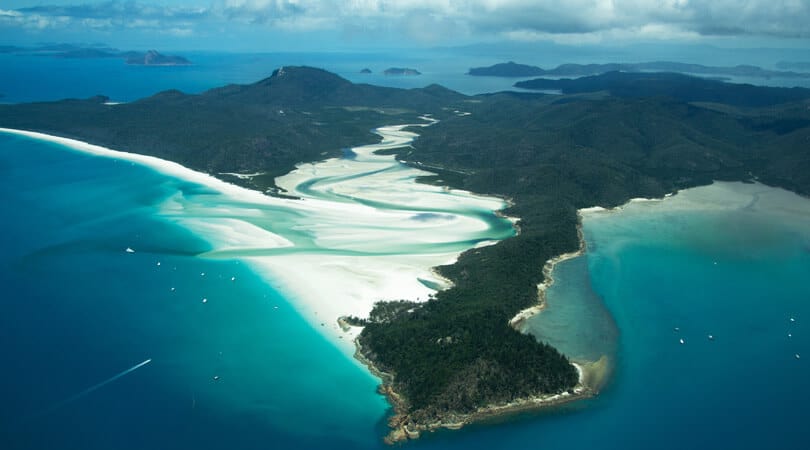 Aerial view of Whitehaven beach in Australia