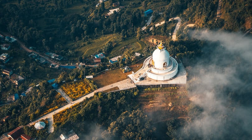 Aerial view of temple in Pokhara