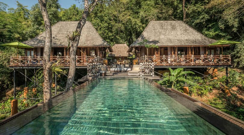 Pool view of Four Seasons tented camp in Thailand