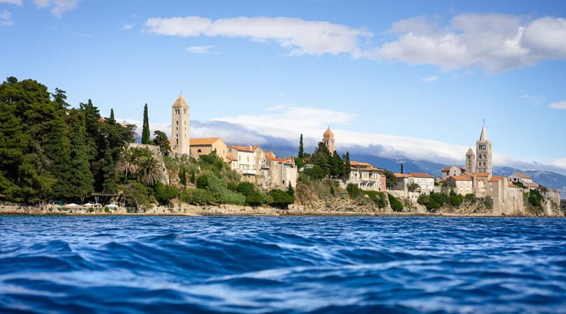 City view of Rab from the sea