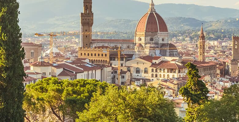 View of top of Cathedral of santa maria del fiore in Florence
